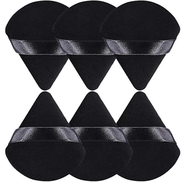 Triangular Makeup Powder Puff for Loose Powder and Liquid Makeup, Soft Plush Powder Puff, Makeup Powder Puff, Makeup Tool (6-pack) Black