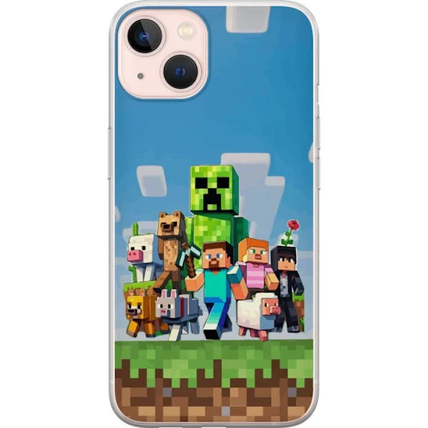Yhteensopiva Puhelinkuori Apple iPhone 13 mini Minecraft-hahmot ja eläimet värikäs lohkomailma seikkailu kuvitus täydellinen lapsille ja pelaajille