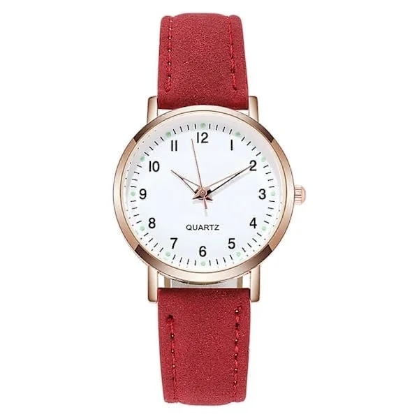 Women's Quartz Analog Wristwatch Red, Fashion Leather Strap Women's Watch Classic Casual Style Network