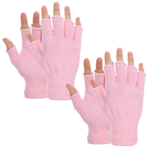 2 par fingerløse varme kashmirhandsker - fortykkede strikkede strækbare vanter til mænd og kvinder Pink + Pink