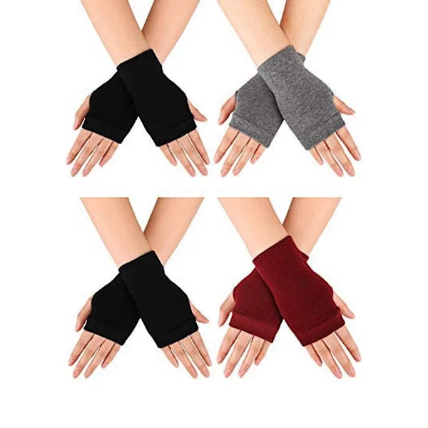 4 Pairs Fingerless Warm Gloves with Thumb Hole, Cozy Half-Finger Gloves, Knitted Mittens for Men and Women
