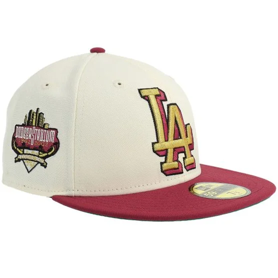 New Era - MLB Beige fitted Lippis - Los Angeles Dodgers 59FIFTY 40th Anniversary Chrome/Maroon Fitted @ Hatstore