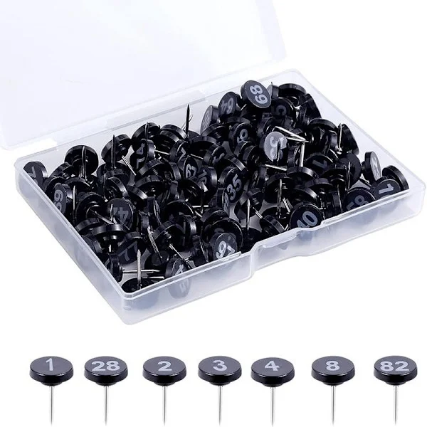 100 st Numrerade Push Pins, Svarta Push Pins i Plast med Vita Nummer 1-100 för Kartor Presentationer Foton Affischer Galleriutställningar