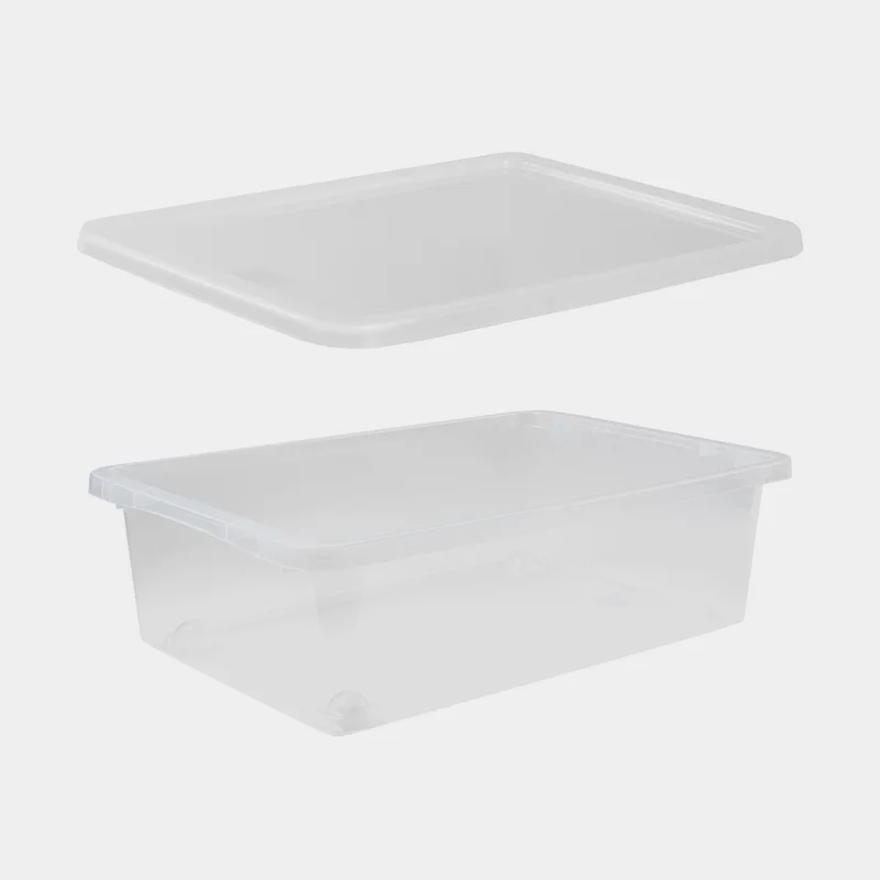 Storage box with lid & wheels Nordiska Plast Store It Bedroller, transparent, 585 x 385 x 178 mm, 30 litres