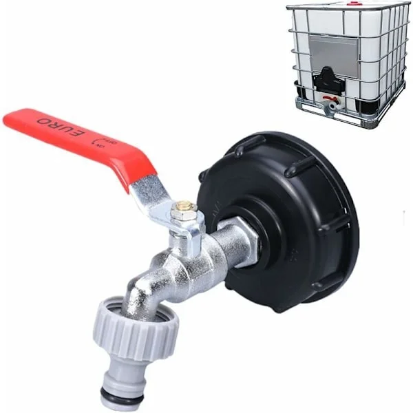 1000L Tank Tap with Garden Hose Adapter, S60X6 IBC Tap Connector, Garden Tap for Rainwater Collector. Plastic 1/2 Plastic