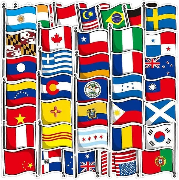 National Flag Country Stickers - 50 st. Cartoon Söta PVC Kawaii Dekaler Roliga Vinyl Dekoration DIY Dekor för Tonåringar (Flaggdekal)