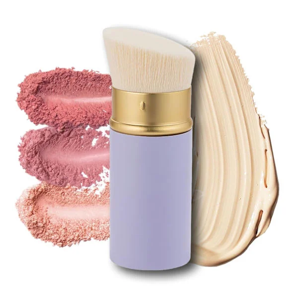 Udtrækkelig Ansigtsmakeupbørste, Kabuki-børste til Foundation Blush Bronzer Pudderblanding Flydende & Creme Ansigt, Bærbar Fejlfri Grusomhedsfri & 