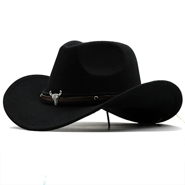 Western cowboy hatt, vinter jazz hatt, filthatt, herre- og damehatter, svart 56-58cm