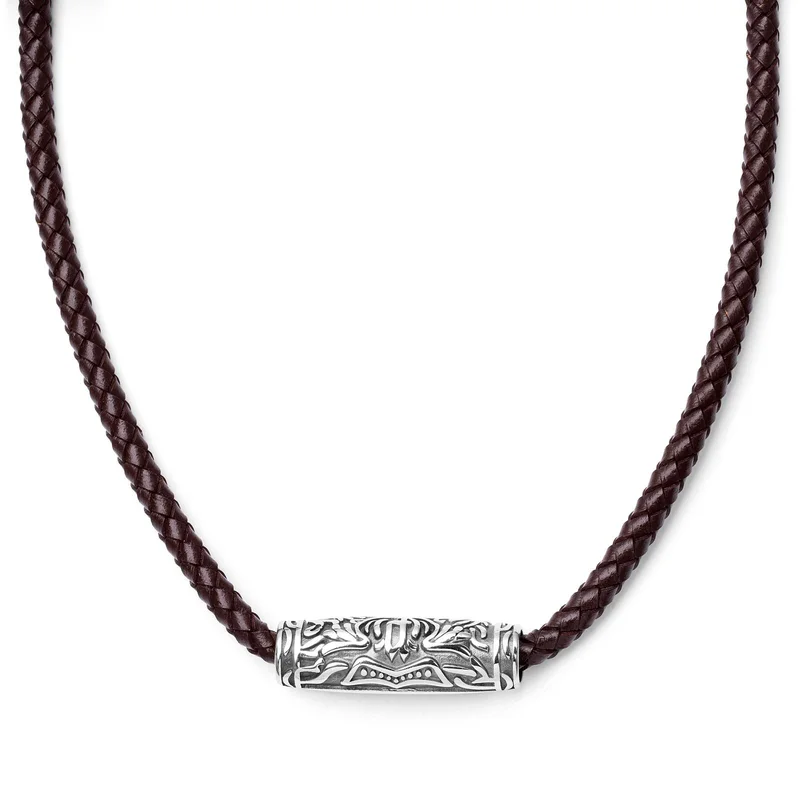 Rune Barrel Brown Leather Necklace for Men - Thor's hammer necklaces
