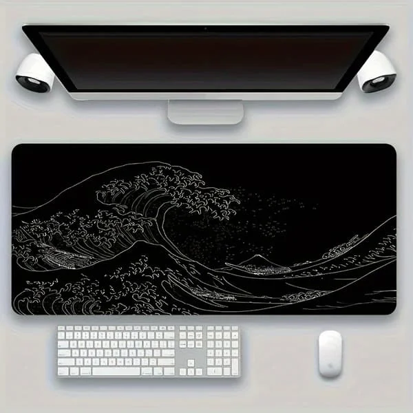 【BQ】Musmatta XXL stor musmatta speltillbehör tangentbord musmatta gummi halkfri musmatta tangentbordsmatta svarta vågor 180X220X2MM