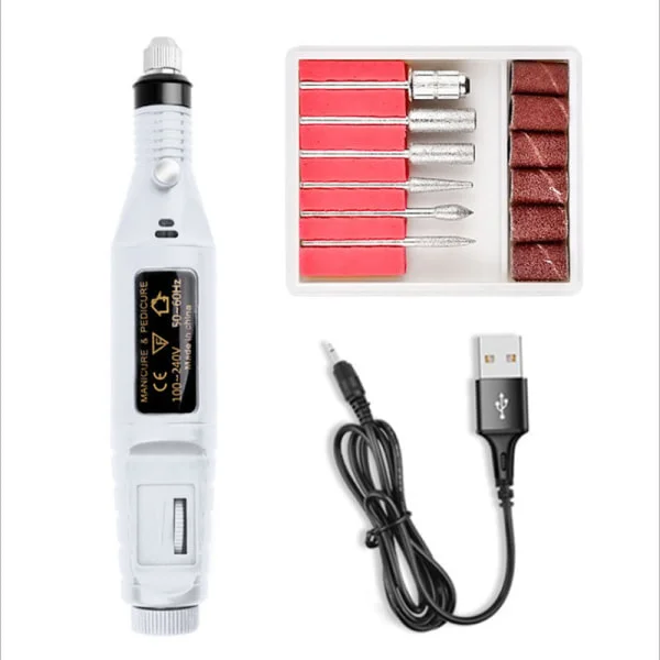 Elektrisk neglefil, elektrisk neglefil, 6 stk. inkluderet Hvid