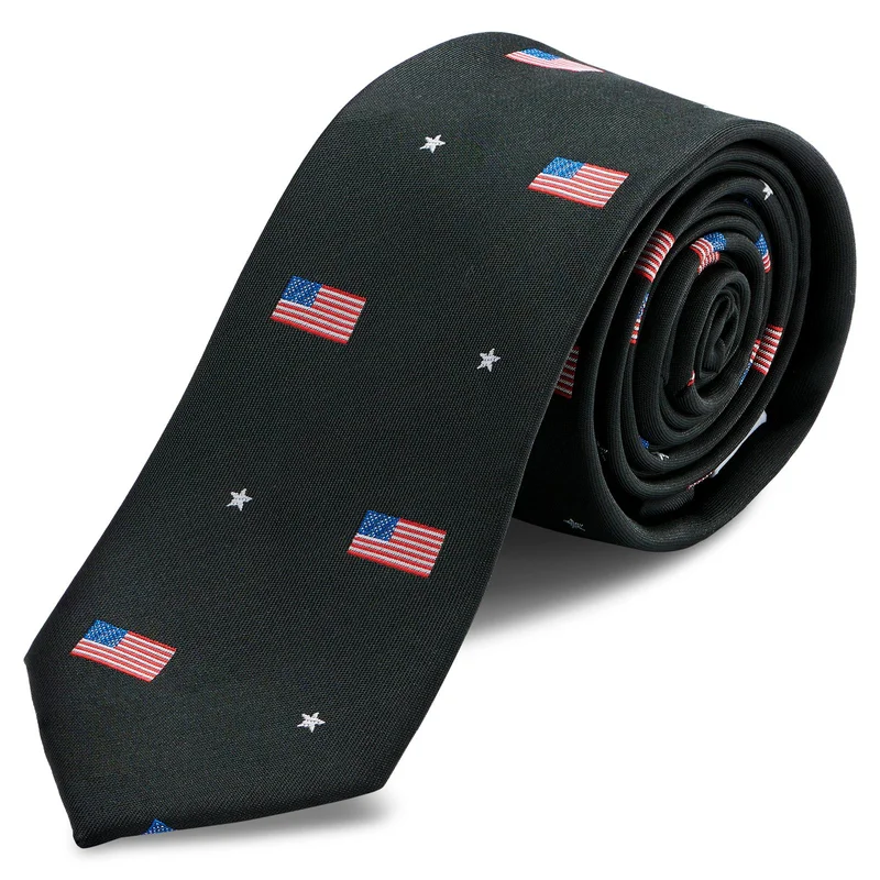 Corbata estrecha negra con banderas de Estados Unidos for Men