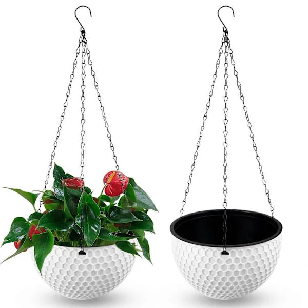 2 Pcs Outdoor Hanging Planter, Plastic Hanging Planter with Drainage Holes and Stainless Steel Chains