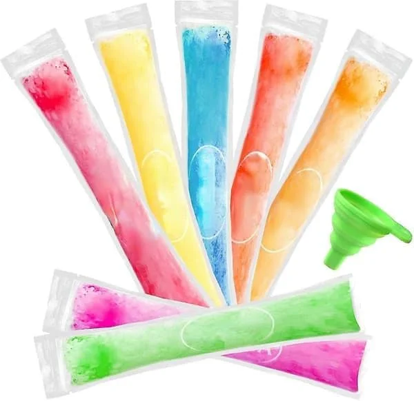 100 Pcs Ice Pop Bags for Kids and Adults, Disposable Ice Pop Pouches with Funnel, Freezable Zip-Lock Popsicle Bags