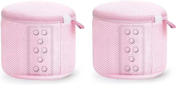 Laundry Bag for Underwear, Washing Net for Washing Machine, Bra Washing Bag, 2 Pcs Reusable Zippered Laundry Bags for Bra (Pink)