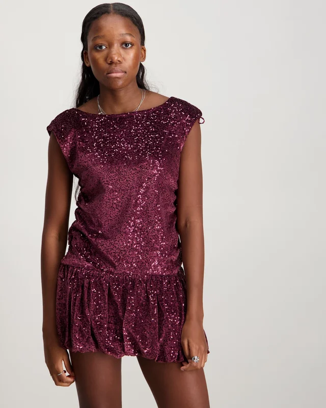 Gina Tricot Young Y sequin open back dress Rood Jurken Meisjes - Kids Brand Store