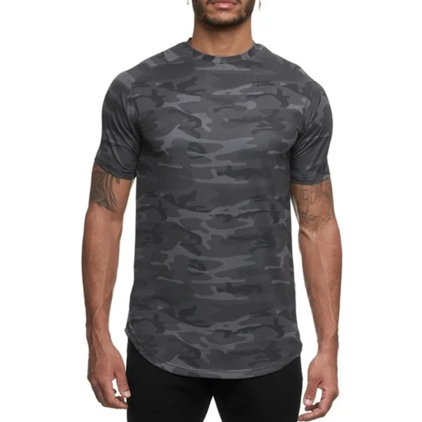Sportskjorta för män hudvänlig snabbtorkande andningsbar bekväm rundhalsad T-shirt för löpning yoga svart camouflage M