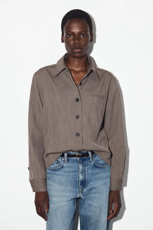 COS Damen Hemd Aus Woll-Mix - Braun