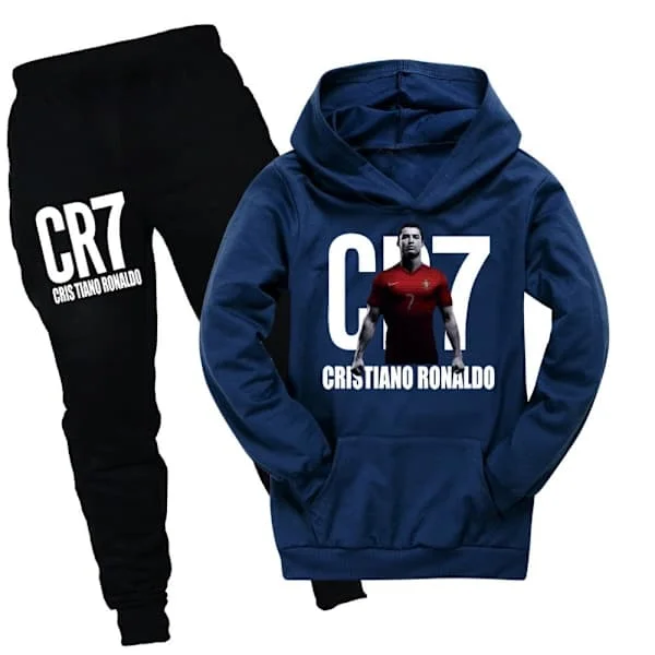 CR7 Ronaldo Pojkar Träningsoverall Fotboll Hoodie Tröja Toppar+Byxor Set Marinblå 140cm 140cm-FY- 140cm Marinblå