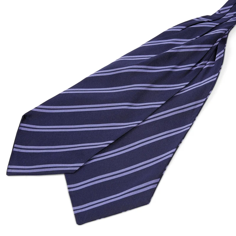 Pastel Blue Twin Stripe Navy Silk Cravat for Men
