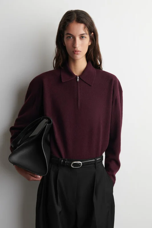 COS Damen Poloshirt Aus Merinowoll-Yak-Mix - Rot