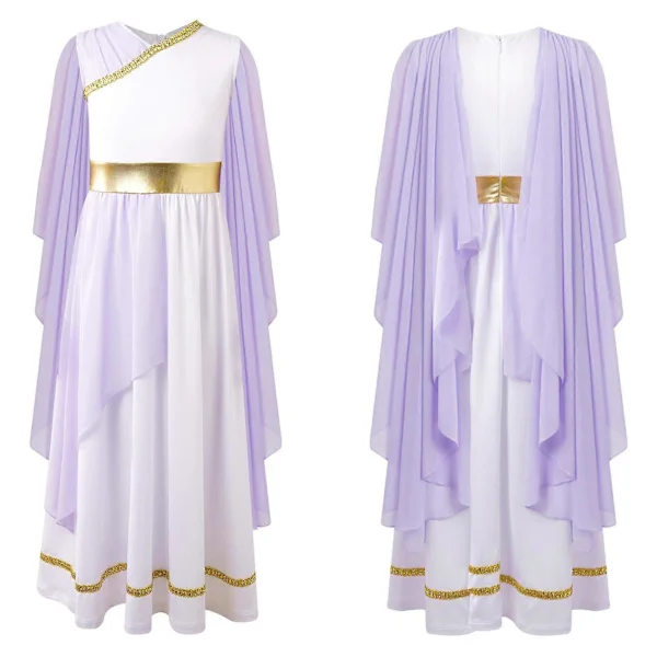 Gresk barnekostyme Jenter Romersk kjole Antikkens Hellas Toga Kjole Romersk Prinsesse Adel Cosplay Karnevalskostyme Up_Kvalitetsgaver lavendel