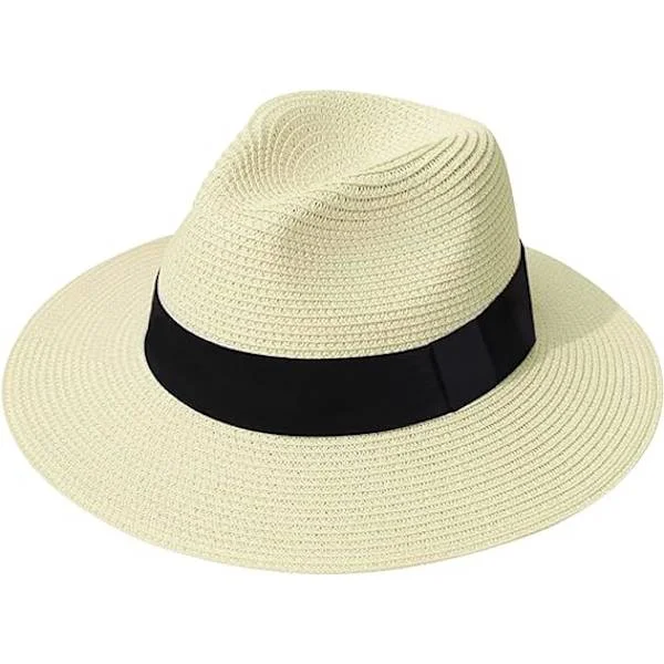 Dame Capeline Halm Hat Panama Hat med Skygge Caps, Anti-Sol Åndbar Foldbar Rulle Strand Cap UV Beskyttelse Sol Hat til Rejse Strand Udendørs