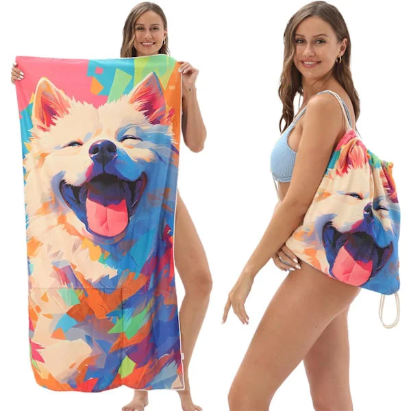 Lätt strandfilt väska 2 i 1 Sandfri Snabbtorkande Absorberande Tunna handdukar för Pool Camping Strandresa Semester Hund