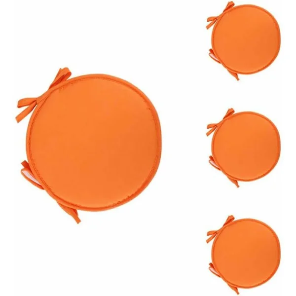 Sett med 4 runde stolputer til spisebord og stoler med snor, 38 cm, oransje