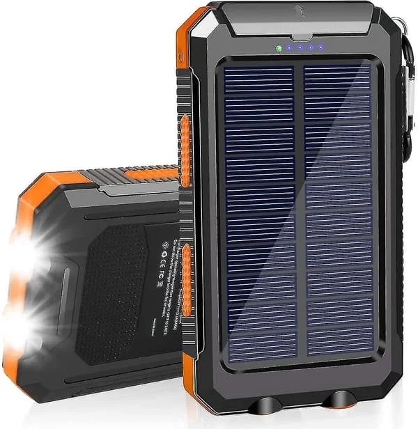 2025 Solcellsladdare 20000mAh Solcell Powerbank Vattentät Portabel Laddare med Dubbla 5V USB-Portar/LED