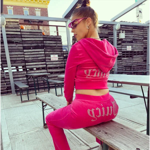 Dam sammet Juicy Couture träningsset, tvådelat, rosarött rose Red L