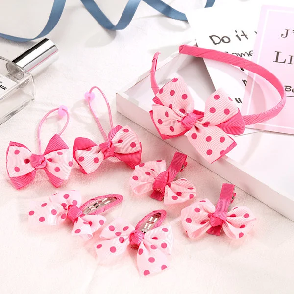 #7 deler Barn smykker Små jenter Rosa Halskjede Armbånd Ring Hårspenner Sløyfer Tilbehør Sett Prinsesse Smykker Gave til Kle opp Lek#