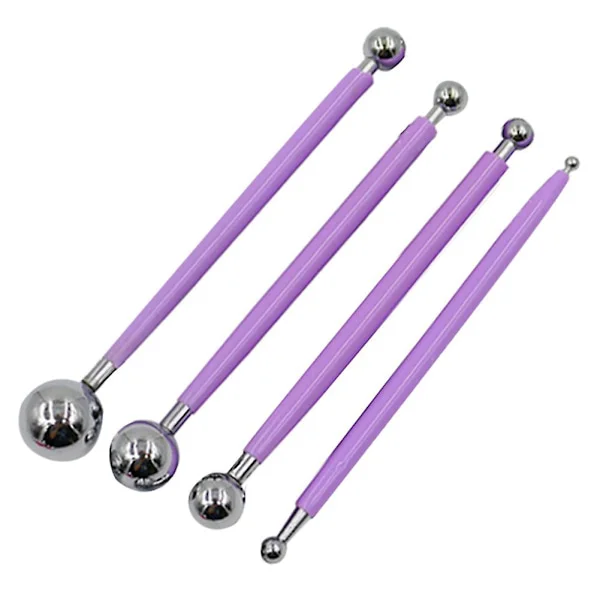 Modelling Tools in Stainless Steel for Polymer Clay, Sculpting Tools, Dotting Pen for Cake Fondant Decoration [D] Purple