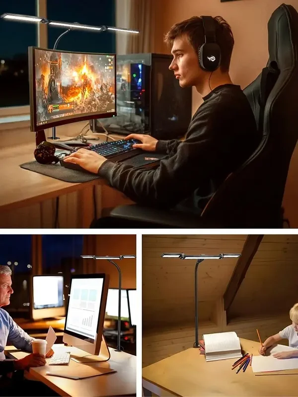 AliExpress - Einzel-, Doppel- und Dreifach-LED-Klemmleuchte, dimmbar, USB, augenschonend, Architekten-Tischleuchte, Computer-Monitorleuchte für Büro 