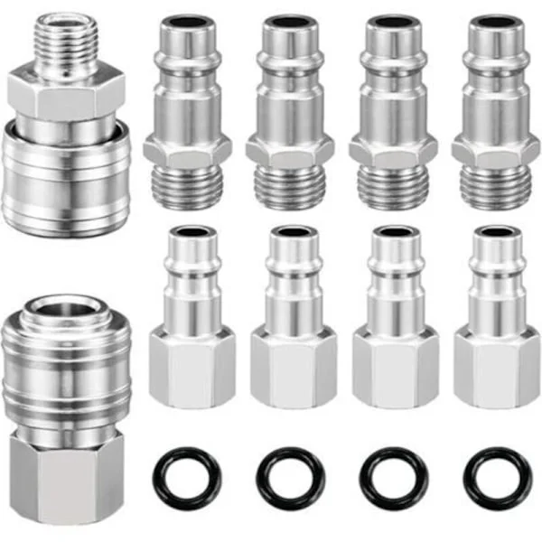 1/4" BSP Lynkobling Pneumatisk Fitting, 10 Stykker, Europæisk Luftkompressor Fitting med Lufttæt Ring, Kompressor Fitting til Pneumatisk Slange