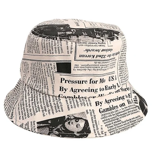 1 st Mode Fiskehatt Solskydd Bucket Hat Dekorativ Gammal Tidningsmönster Bucket Hat Solhatt (Beige) (FMY)