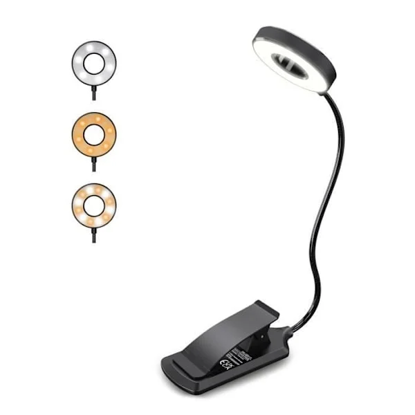 LED Skrivebordslampe Læselampe LED Genopladelig Klemmlampe, 2 lysstyrkeniveauer Øjenpleje