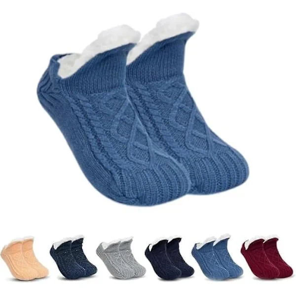 Non-slip Thermal Indoor Socks Fleece Slippers, Fuzzy Lined Warm Home Socks Blue S Blue Blue