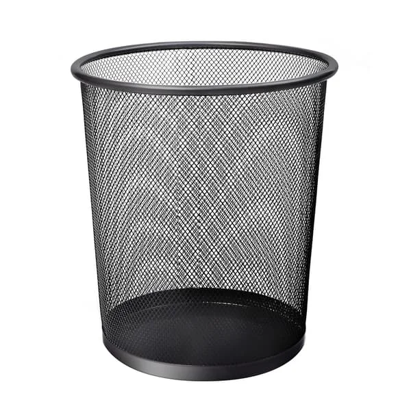 Round Waste Bin - Black Non-Slip Mesh Basket, Stylish & Robust Metal Waste Basket