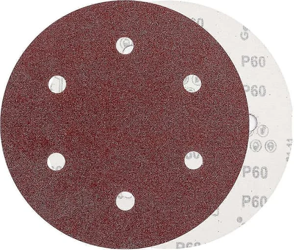 225 mm sandpapir P60 korn 6-hullers velcro-skiver, 10 runde sandpapirpuder til vægsliber, gipspudsemaskine, girafsliber, vægsliber.