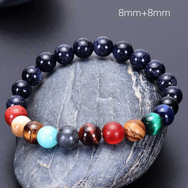Armband med solsystemet för män och kvinnor, universum galax åtta planeter väktare stjärna natursten pärlor armband gåva Planet (8+8) mm