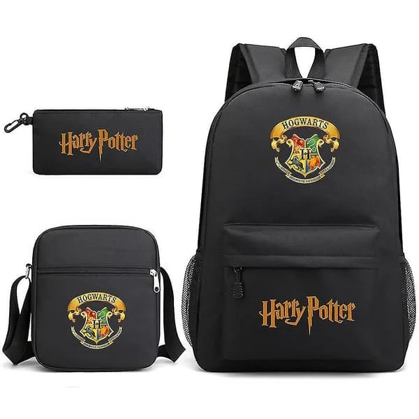 Børns Harry Potter tredelt skoletaske print stor kapacitet udendørs rygsæk #1-WELLNESS