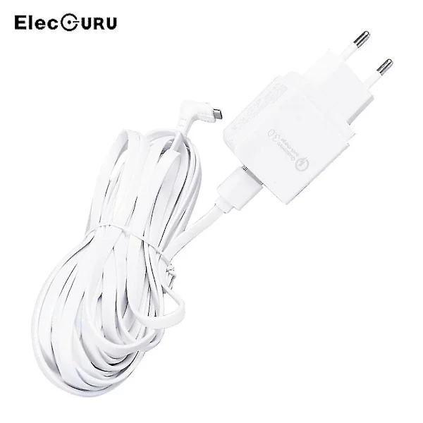 Vanntett 9m ladekabel med strømadapter for Arlo Pro 2/pro/go/light kamera Arlo kameratilbehør hurtiglader (EU, Hvit)