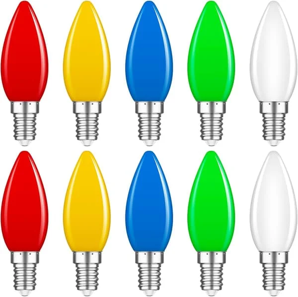 10-pack E14 1W Färgade Glödlampor, E14 Färgade LED-lampor, E14 Färgade LED för Ljusslingor, Fester, Juldekorationer