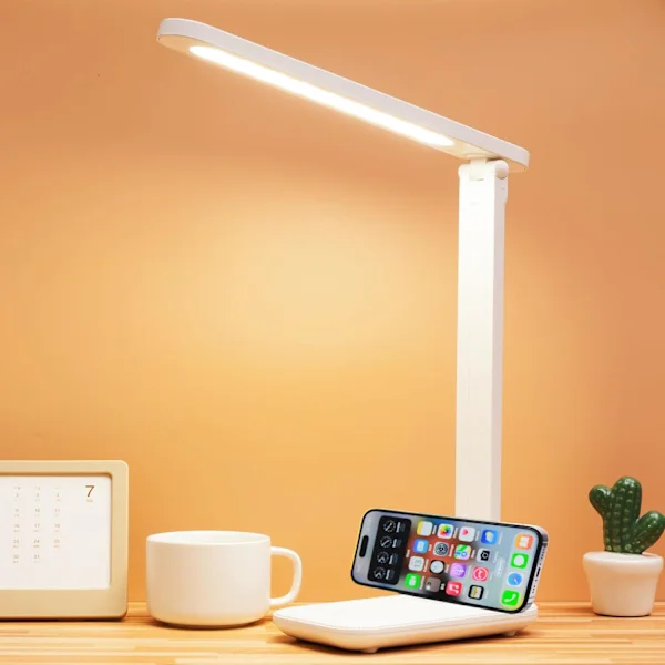 LED-bordlampe dimbar bordlampe leselampe 3 lysmoduser, øyebeskyttelsestilbehør, studiebordlampe utstyrt med USB-lader egnet for hjemmekontor