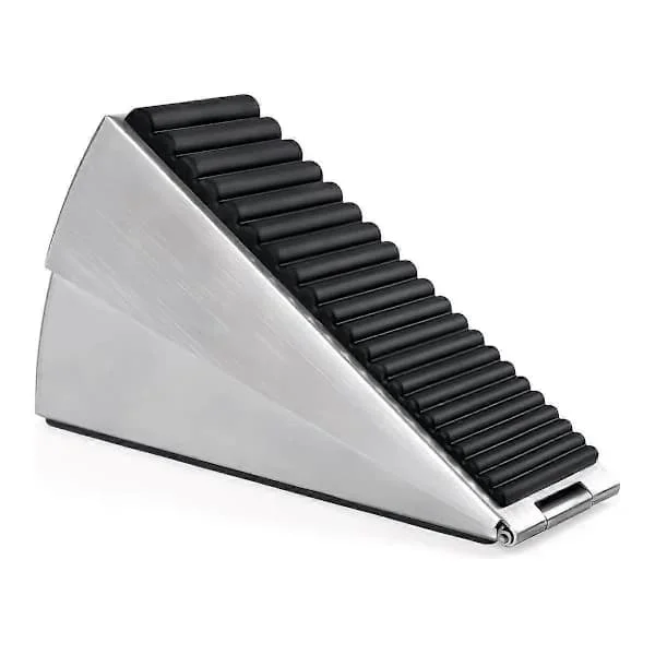Heavy Duty Door Stop Wedge, Adjustable Spring Loaded Stainless Steel Door Stopper for Heavy Doors at Home, Office, Garage, Black Silver 13 cm