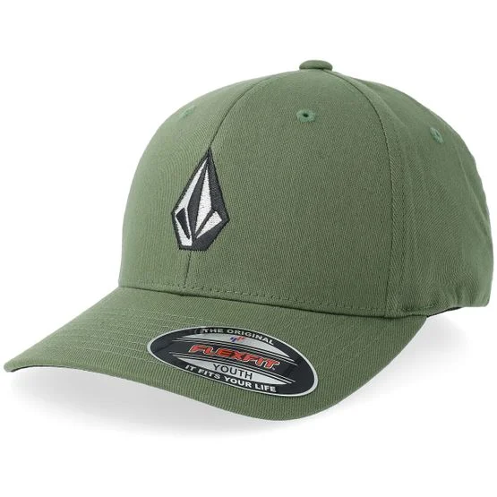 Volcom - Grøn flexfit Kasket - Kids Full Stone Hat Brolive Stretch Fit @ Hatstore