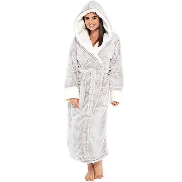 Fleece Badrock Dam Mjuk Badrock Kvinnor Mjuk Badrock Med Huva Mjuk Frotté Lång Badrock