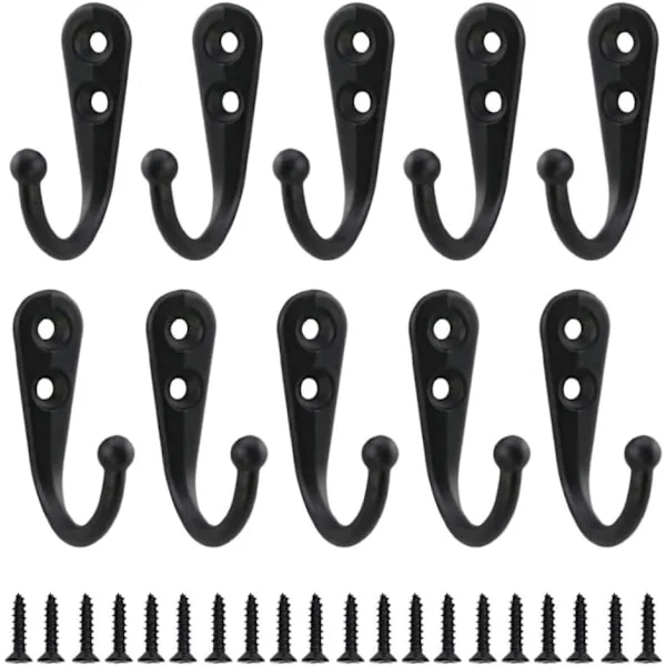 10 stk Retro svart metall kleskrok Individuell skrubar veggkrok Vintage vegg kleshenger for badekåpe Hjem Hyller Skuffer Skap Bad med 20