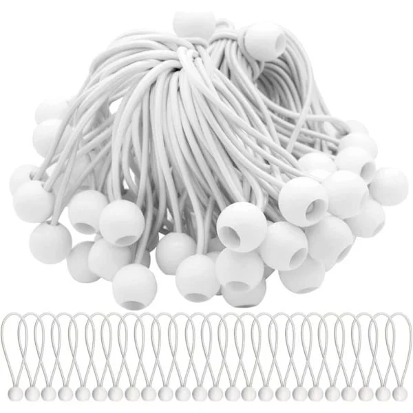 50-pack Elastiska Gummistroppar med Kulor, Elastiska Gummistroppar med Kulor för Markiser, Tält, Banderoller och Presenningar